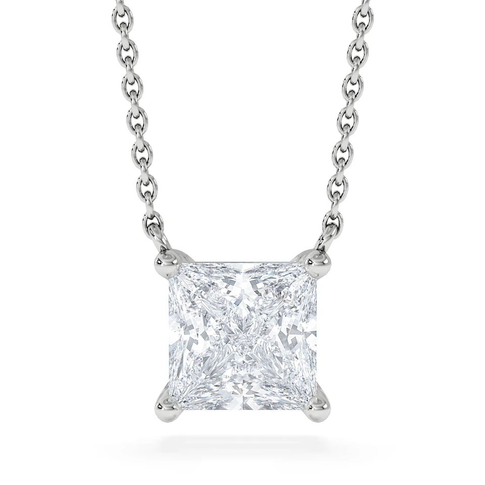 Wanderlust Floating Princess Cut Lab Diamond Solitaire Necklace 1.50ct H/SI in 9K White Gold