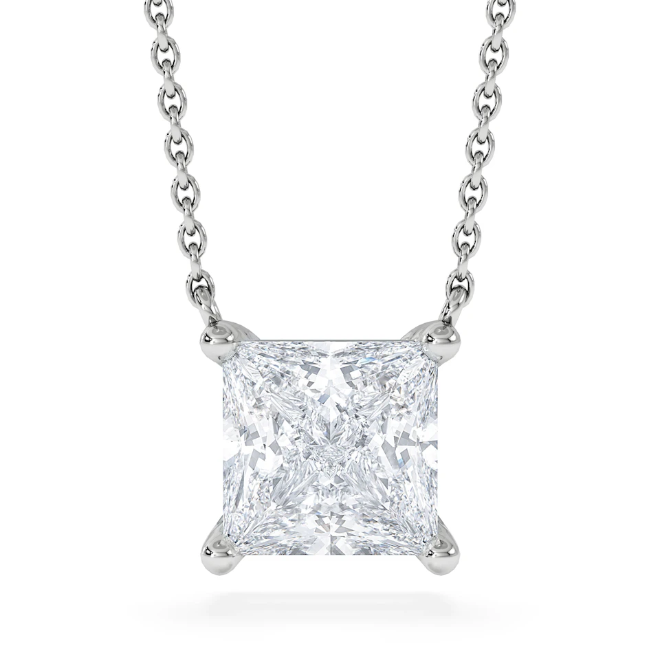 Wanderlust Floating Princess Cut Lab Diamond Solitaire Necklace 2.00ct H/SI in 9K White Gold