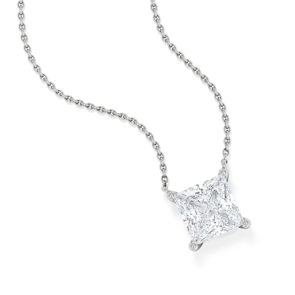 Wanderlust Floating Princess Cut Lab Diamond Solitaire Necklace 2.00ct H/SI in 9K White Gold