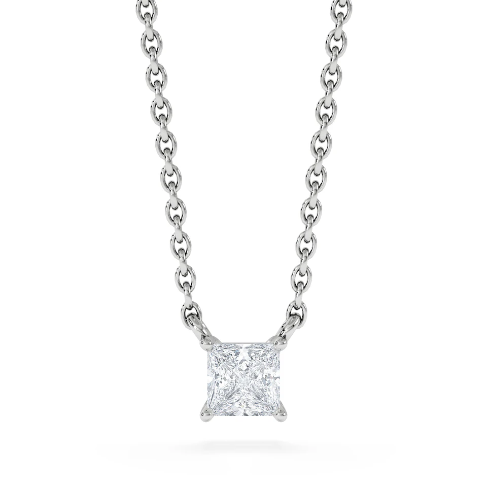 Wanderlust Floating Princess Cut Lab Diamond Solitaire Necklace 0.25ct H/SI in 925 Silver