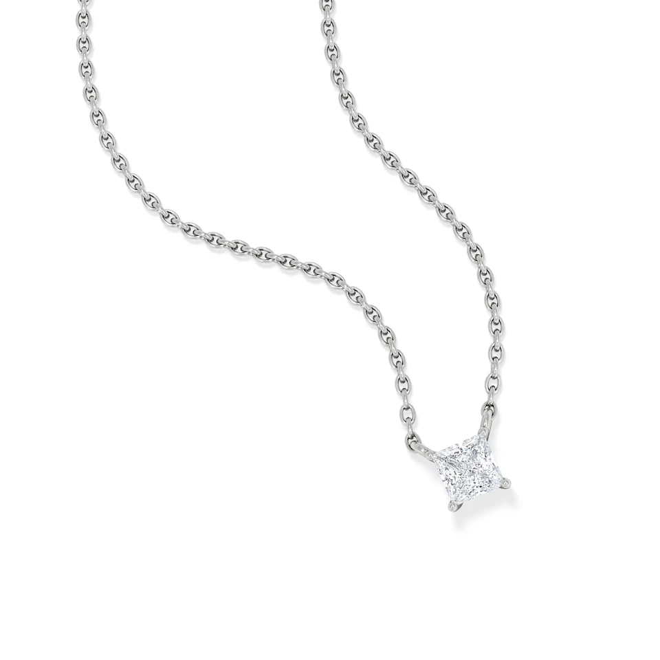 Wanderlust Floating Princess Cut Lab Diamond Solitaire Necklace 0.25ct H/SI in 925 Silver