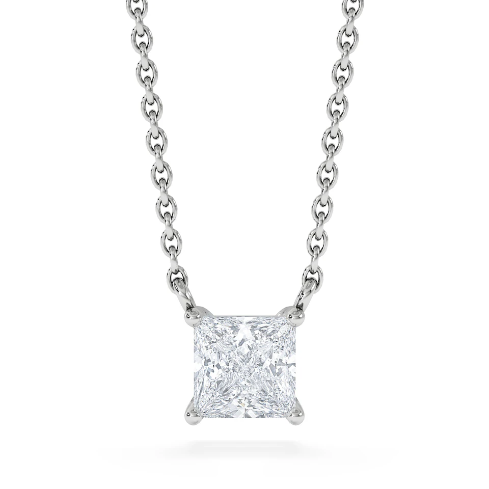 Wanderlust Floating Princess Cut Lab Diamond Solitaire Necklace 0.50ct H/SI in 9K White Gold