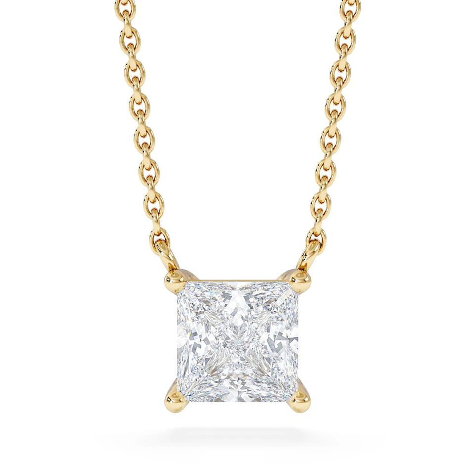 Wanderlust Floating Princess Cut Lab Diamond Solitaire Necklace 1.00ct H/SI in 9K Gold