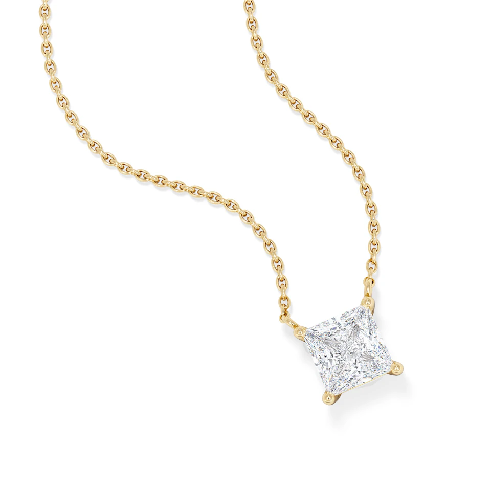 Wanderlust Floating Princess Cut Lab Diamond Solitaire Necklace 1.00ct H/SI in 9K Gold