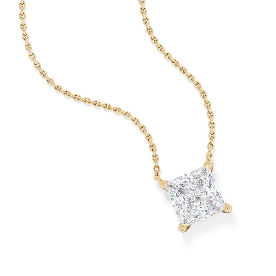 Wanderlust Floating Princess Cut Lab Diamond Solitaire Necklace 1.50ct H/SI in 9K Gold