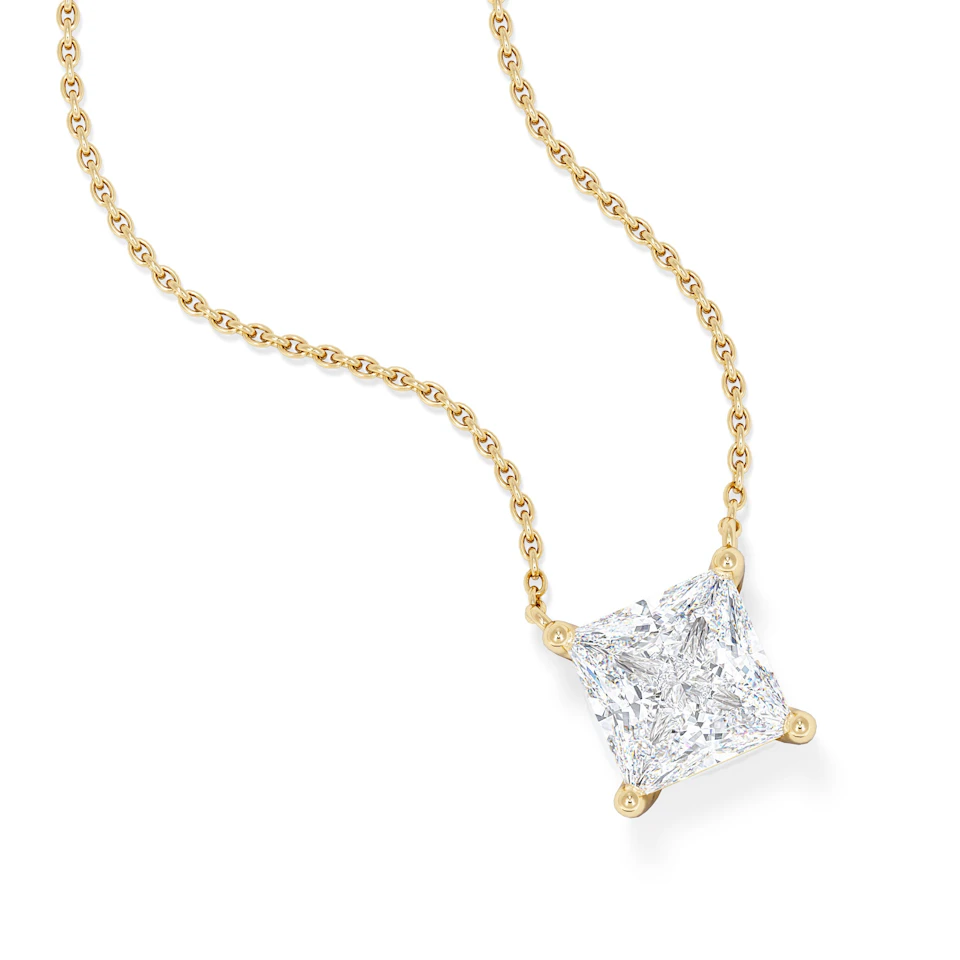 Wanderlust Floating Princess Cut Lab Diamond Solitaire Necklace 2.00ct H/SI in 9K Gold