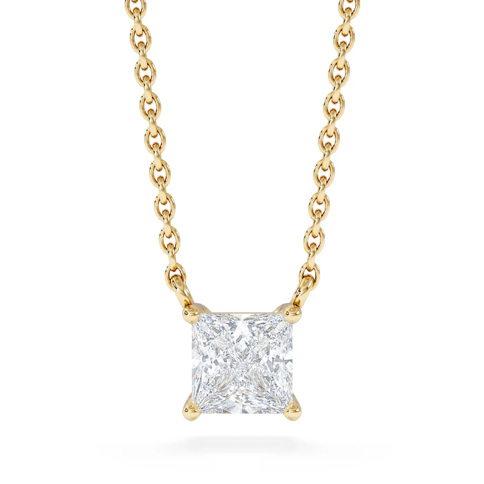 Wanderlust Floating Princess Cut Lab Diamond Solitaire Necklace 0.50ct H/SI in 9K Gold
