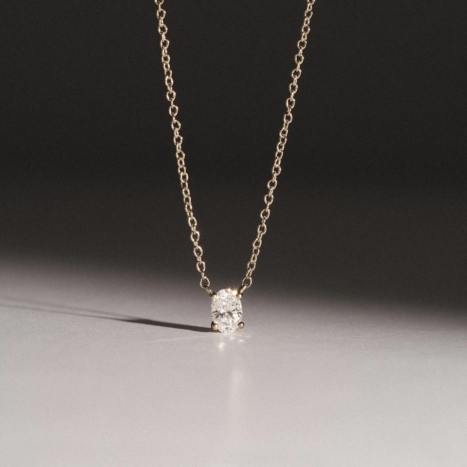 Wanderlust Floating Oval Cut Lab Diamond Solitaire Necklace 0.25ct H/SI in 18K Gold Vermeil