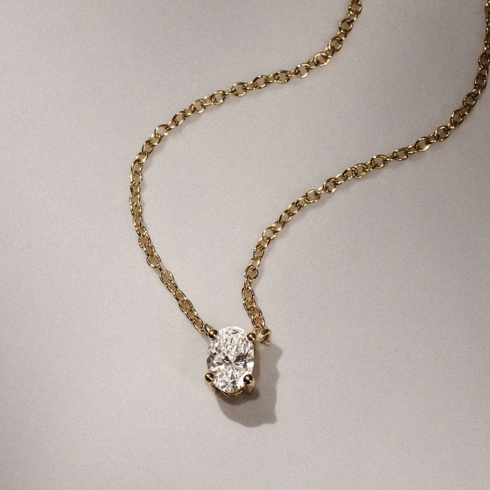 Wanderlust Floating Oval Cut Lab Diamond Solitaire Necklace 0.25ct H/SI in 18K Gold Vermeil