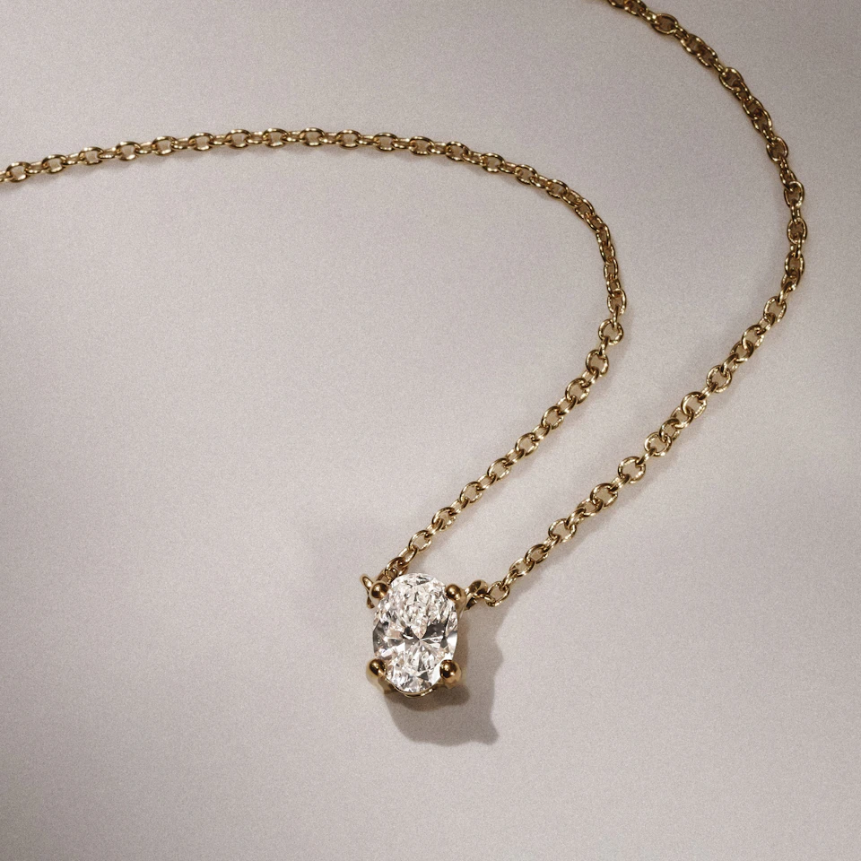 Wanderlust Floating Oval Cut Lab Diamond Solitaire Necklace 0.33ct H/SI in 18K Gold Vermeil