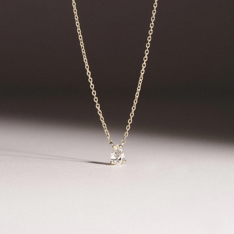 Wanderlust Floating Pear Cut Lab Diamond Solitaire Necklace 0.25ct H/SI in 18K Gold Vermeil