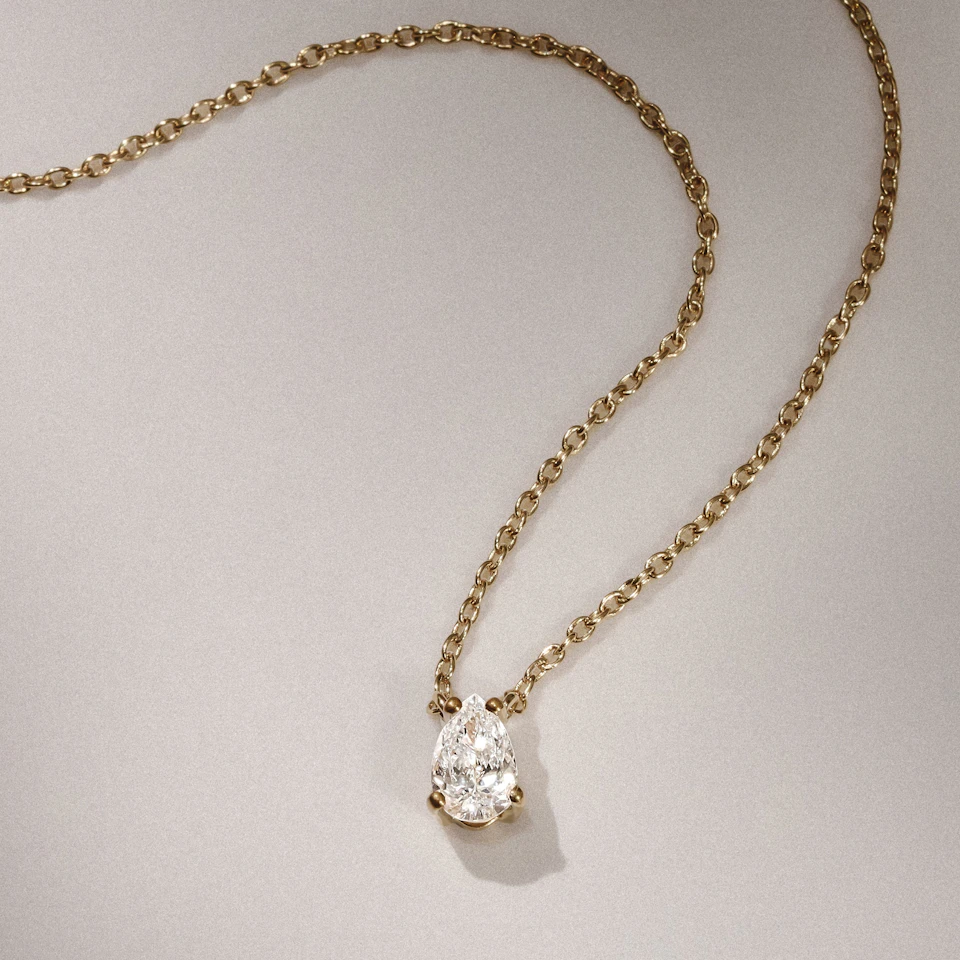 Wanderlust Floating Pear Cut Lab Diamond Solitaire Necklace 0.25ct H/SI in 18K Gold Vermeil