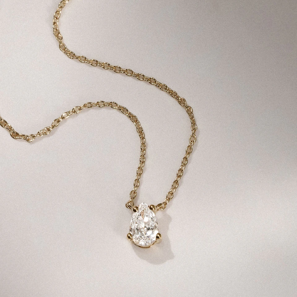 Wanderlust Floating Pear Cut Lab Diamond Solitaire Necklace 0.33ct H/SI in 18K Gold Vermeil