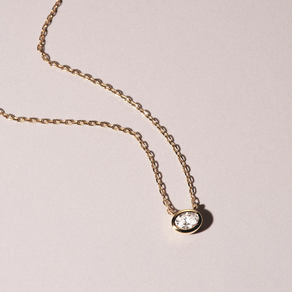 Horizon Oval Cut Lab Diamond Solitaire Necklace 0.25ct H/SI in 18k Gold Vermeil