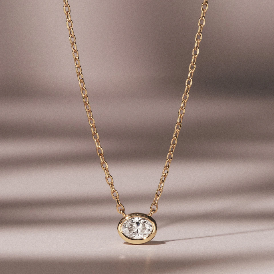 Horizon Oval Cut Lab Diamond Solitaire Necklace 0.25ct H/SI in 18k Gold Vermeil