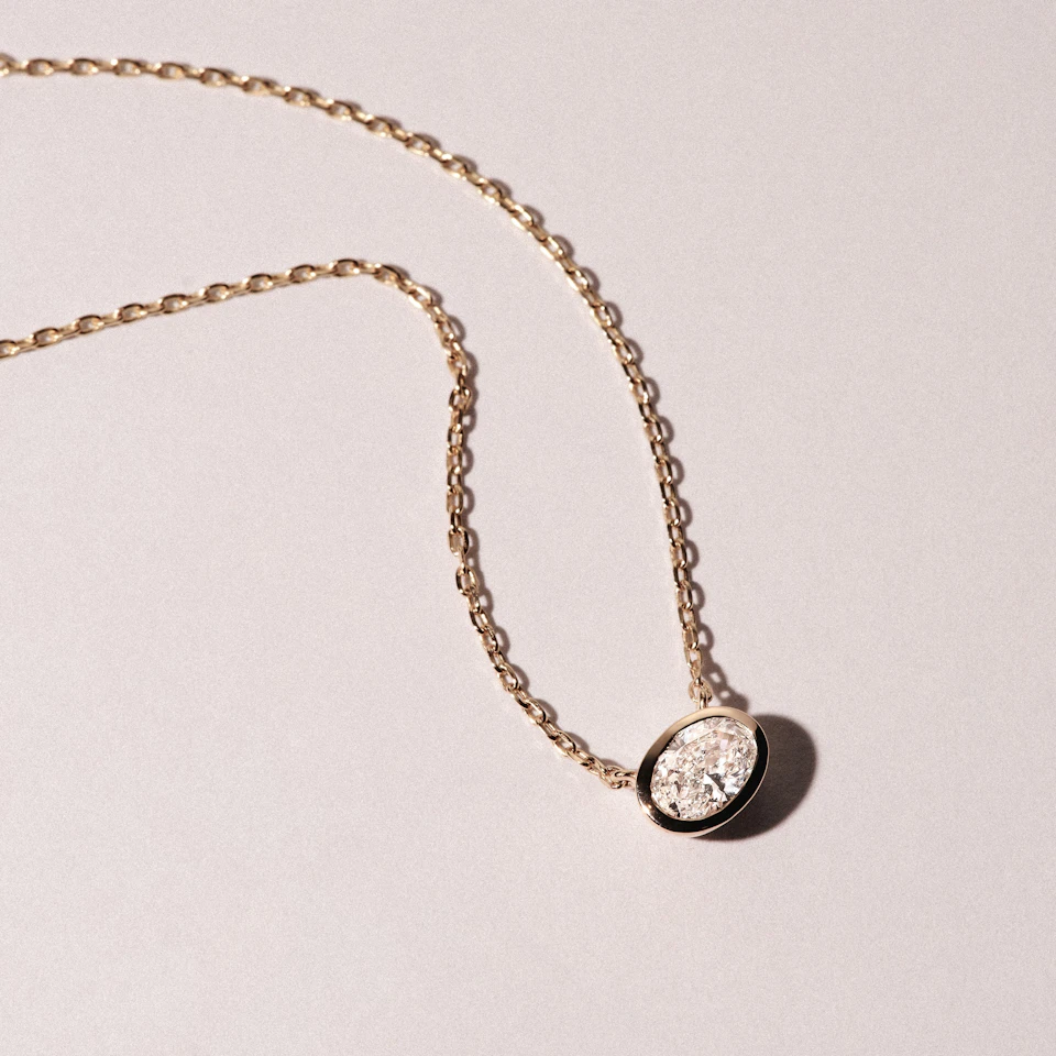 Horizon Oval Cut Lab Diamond Solitaire Necklace 0.50ct H/SI in 9K Gold