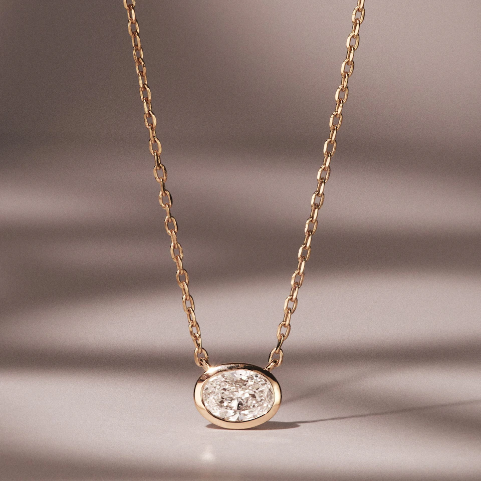 Horizon Oval Cut Lab Diamond Solitaire Necklace 0.50ct H/SI in 9K Gold
