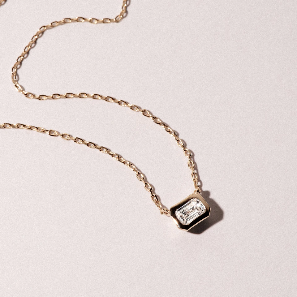 Horizon Emerald Cut Lab Diamond Solitaire Necklace 0.50ct H/SI in 9K Gold
