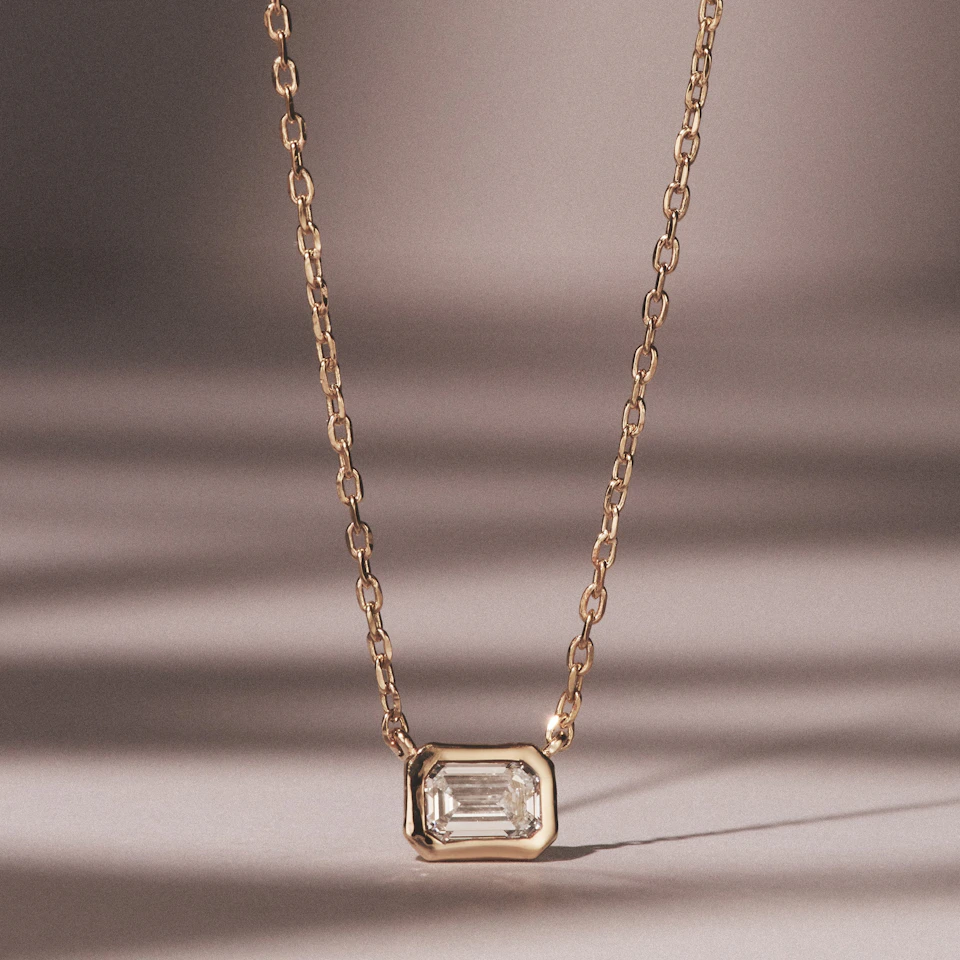 Horizon Emerald Cut Lab Diamond Solitaire Necklace 0.50ct H/SI in 9K Gold