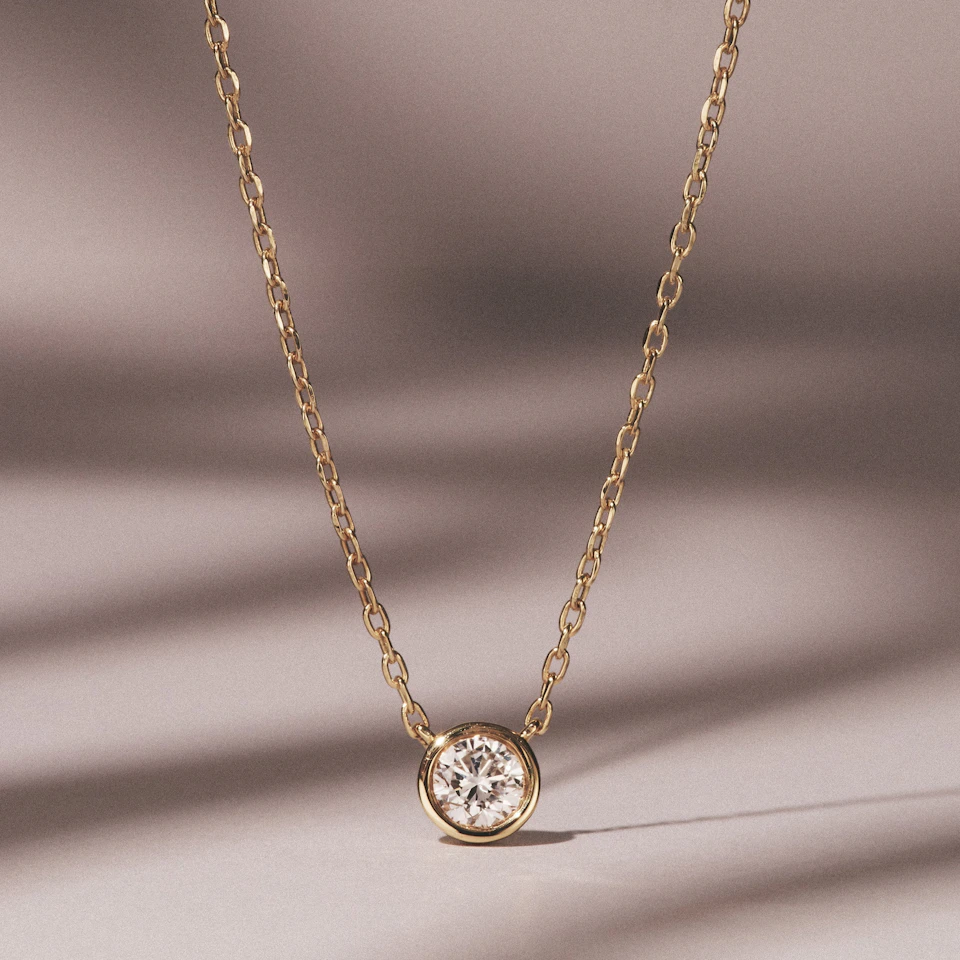 Horizon Round Cut Lab Diamond Solitaire Necklace 0.25ct H/SI in 9K Gold