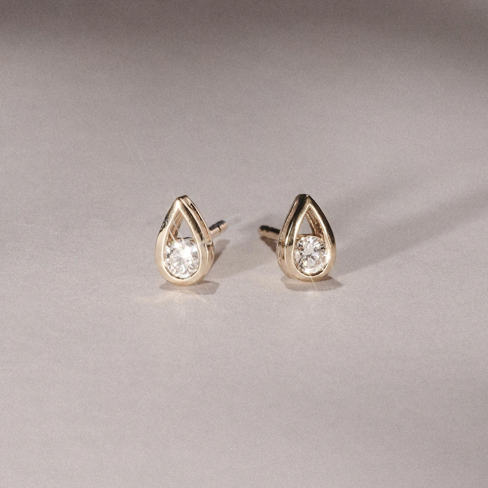Teardrop 0.21ct Round Cut Lab Grown Stud Earrings in 18K Gold Vermeil