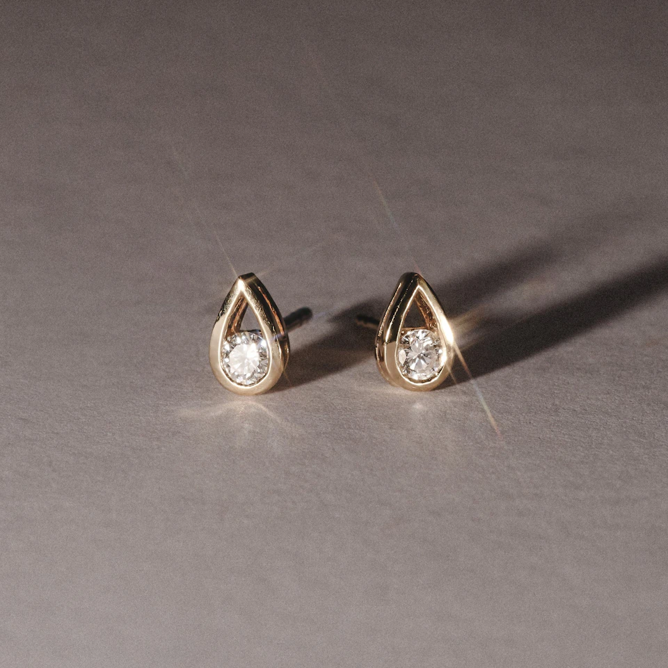 Teardrop 0.21ct Round Cut Lab Grown Stud Earrings in 18K Gold Vermeil