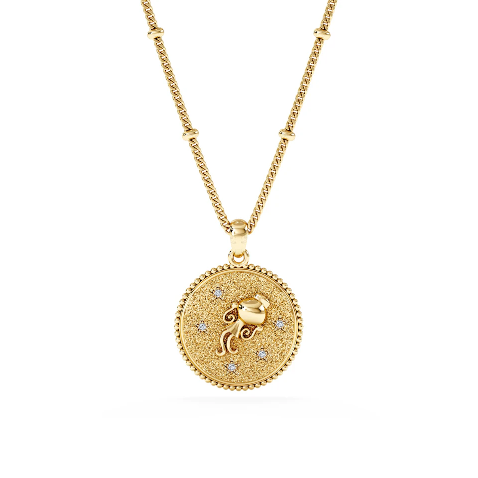 Zodiac Aquarius Necklace Medallion Lab Grown 0.02ct in 18K Gold Vermeil
