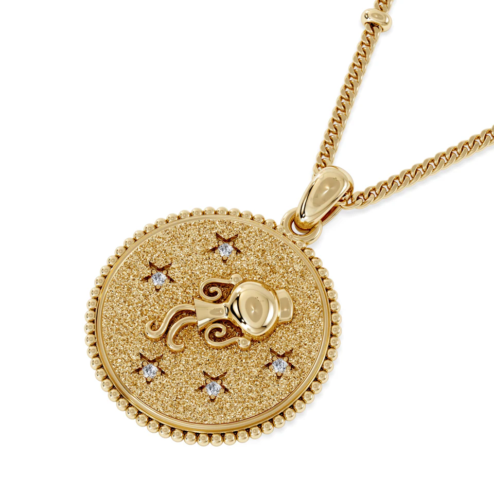 Zodiac Aquarius Necklace Medallion Lab Grown 0.02ct in 18K Gold Vermeil