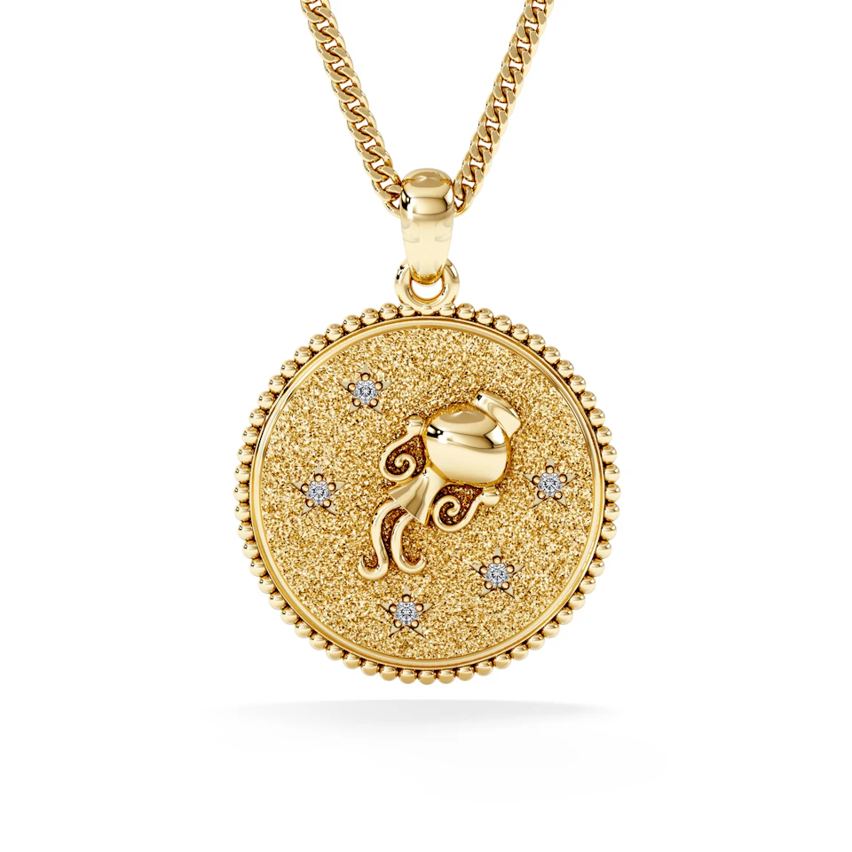 Zodiac Aquarius Necklace Medallion Lab Grown 0.02ct in 18K Gold Vermeil