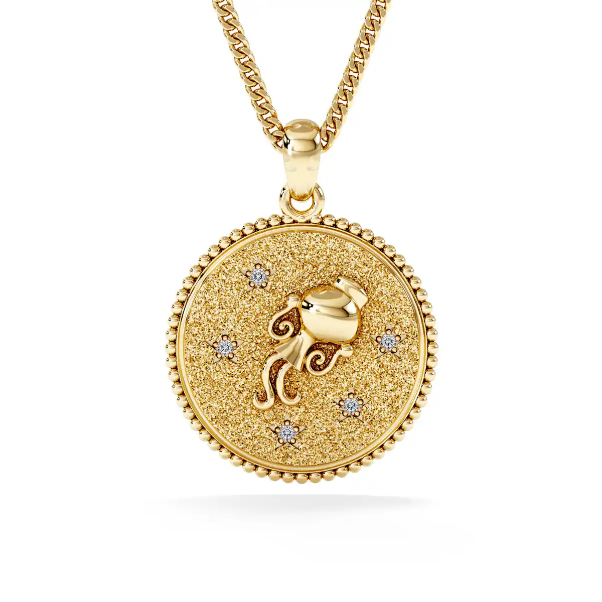 Zodiac Aquarius Necklace Medallion Lab Grown 0.02ct in 18K Gold Vermeil