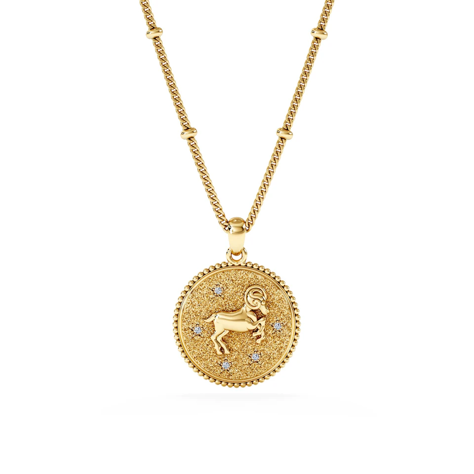 Zodiac Aries Necklace Medallion Lab Grown 0.02ct in 18K Gold Vermeil
