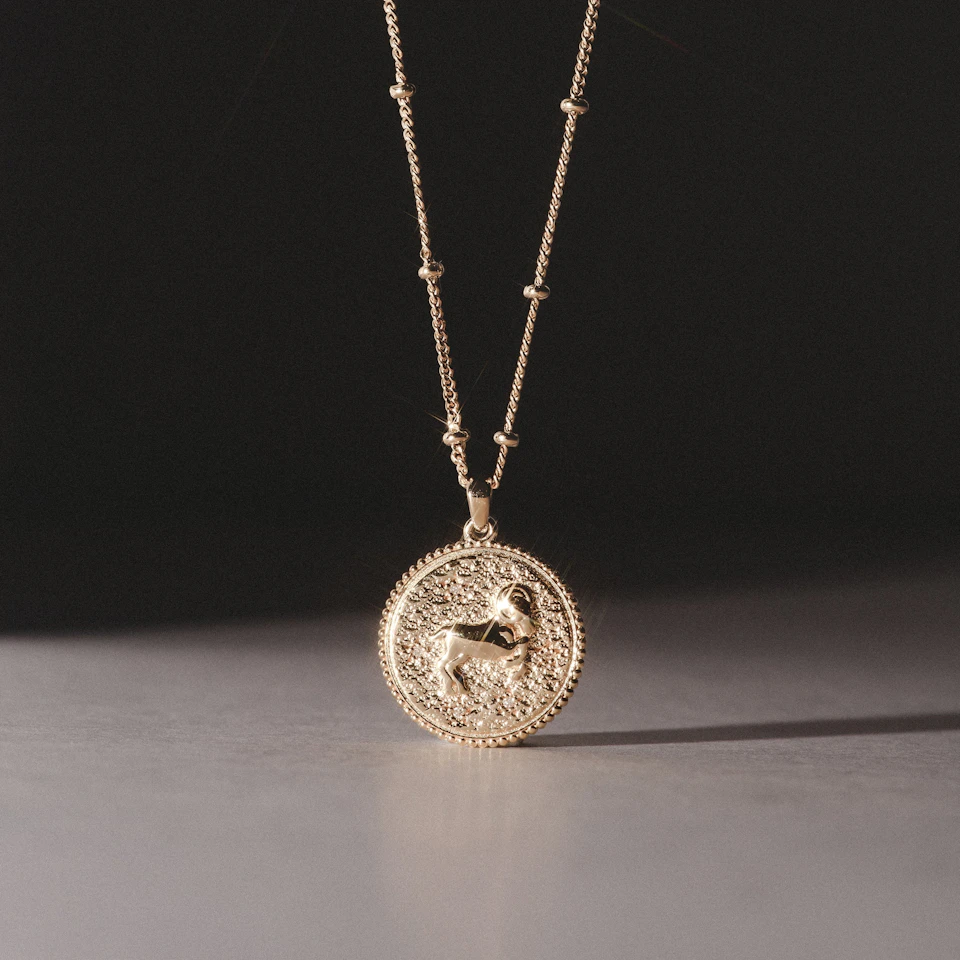 Zodiac Aries Necklace Medallion Lab Grown 0.02ct in 18K Gold Vermeil