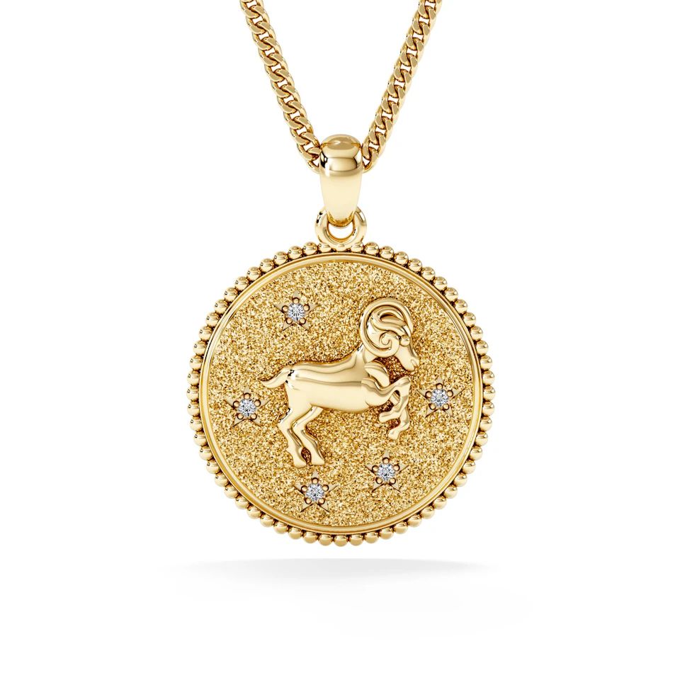 Zodiac Aries Necklace Medallion Lab Grown 0.02ct in 18K Gold Vermeil