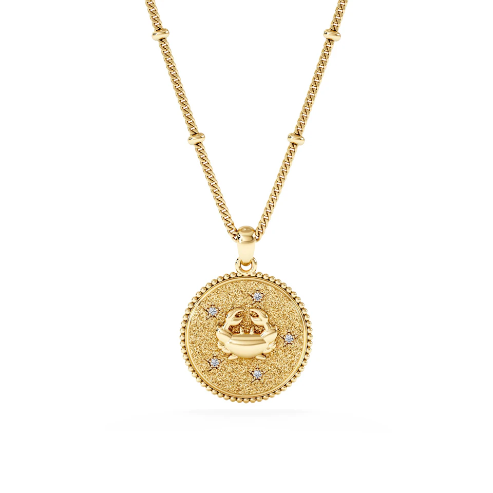 Zodiac Cancer Necklace Medallion Lab Grown 0.02ct in 18K Gold Vermeil