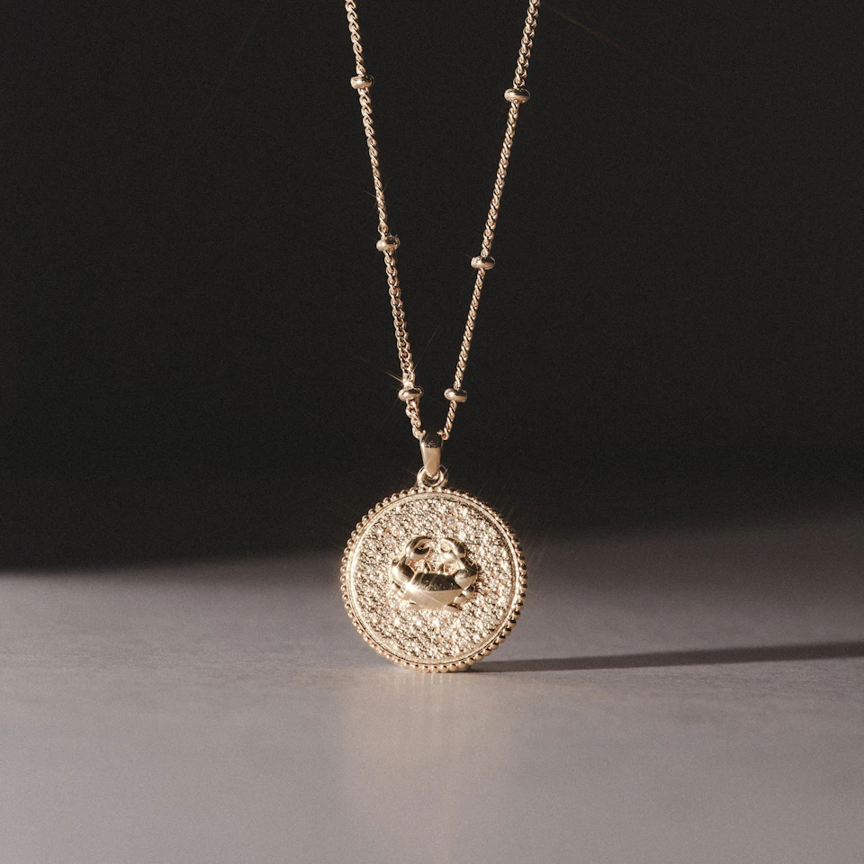 Zodiac Cancer Necklace Medallion Lab Grown 0.02ct in 18K Gold Vermeil