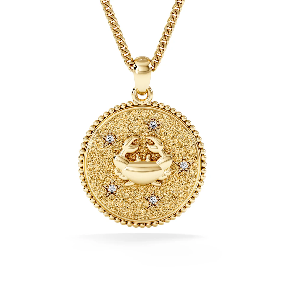Zodiac Cancer Necklace Medallion Lab Grown 0.02ct in 18K Gold Vermeil