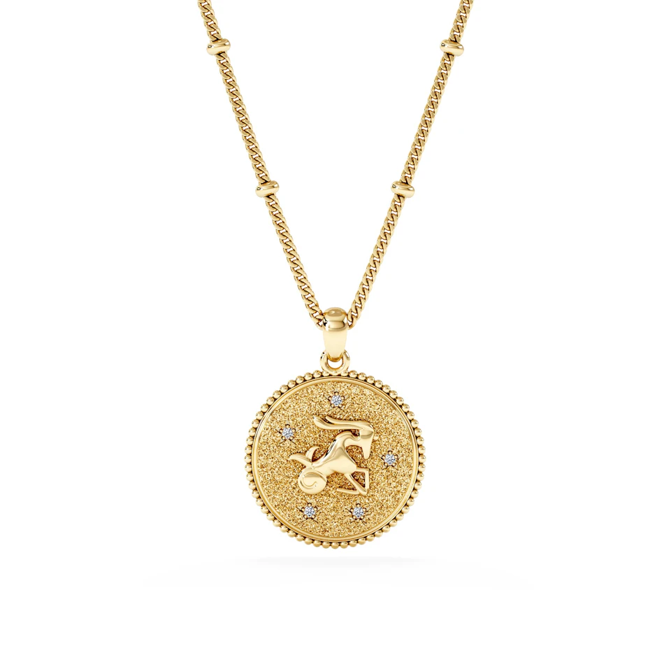 Zodiac Capricorn Necklace Medallion Lab Grown 0.02ct in 18K Gold Vermeil