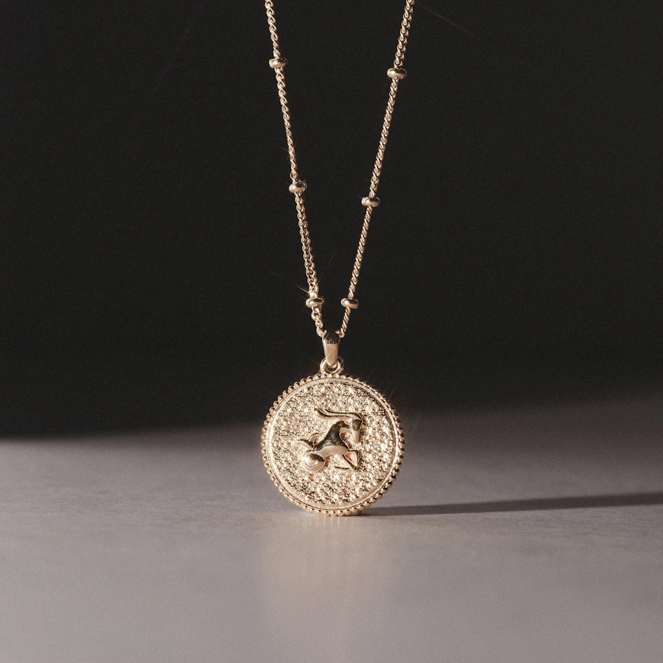 Zodiac Capricorn Necklace Medallion Lab Grown 0.02ct in 18K Gold Vermeil