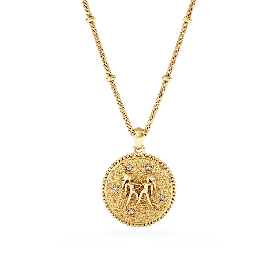 Zodiac Gemini Necklace Medallion Lab Grown 0.02ct in 18K Gold Vermeil