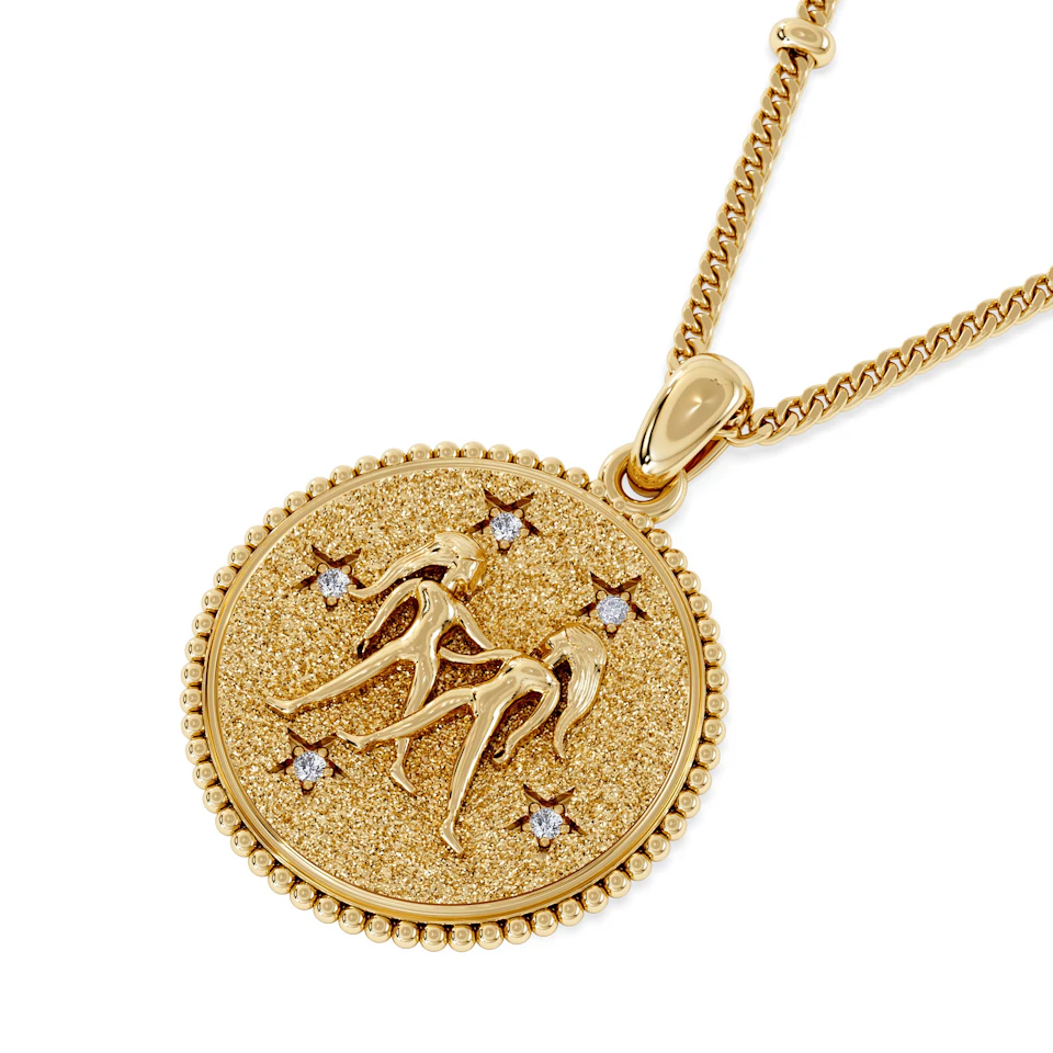 Zodiac Gemini Necklace Medallion Lab Grown 0.02ct in 18K Gold Vermeil