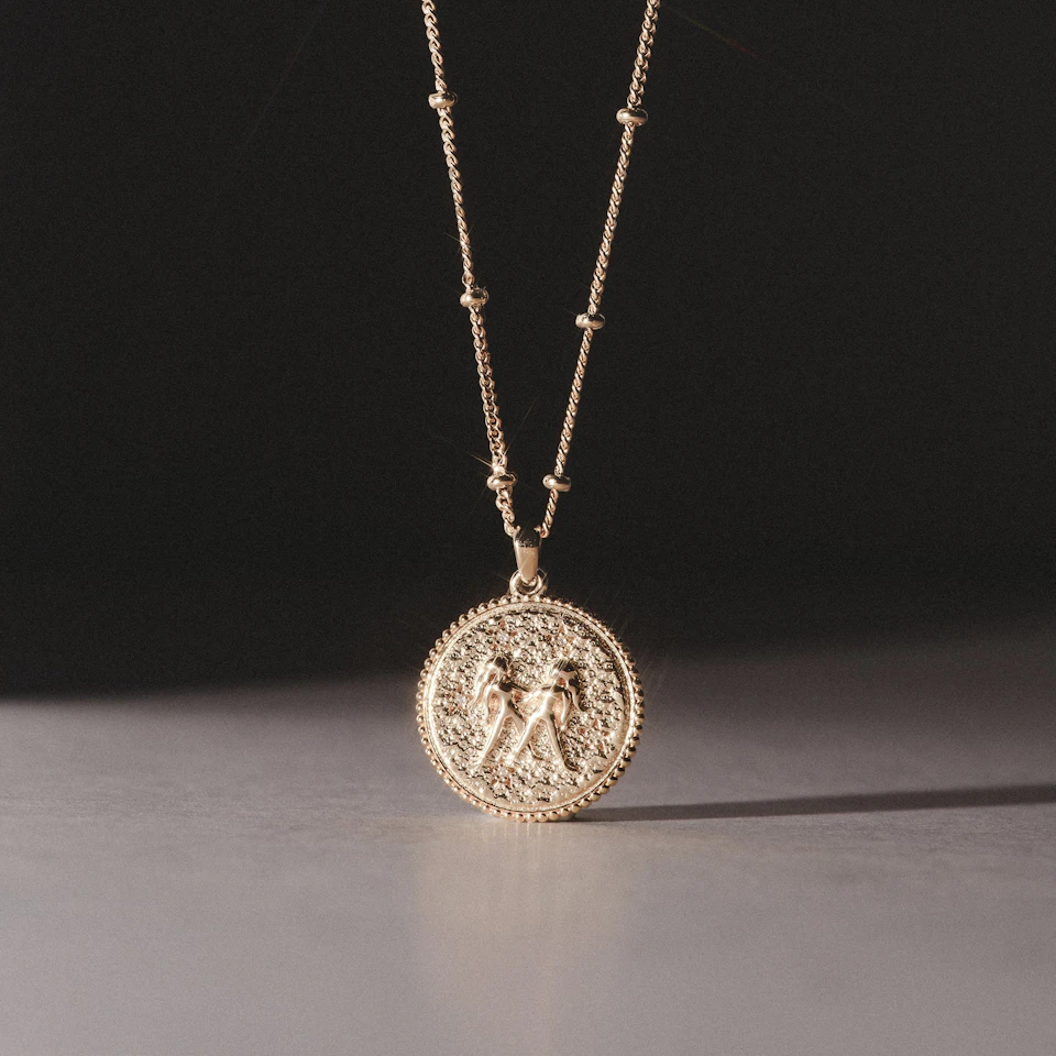 Zodiac Gemini Necklace Medallion Lab Grown 0.02ct in 18K Gold Vermeil