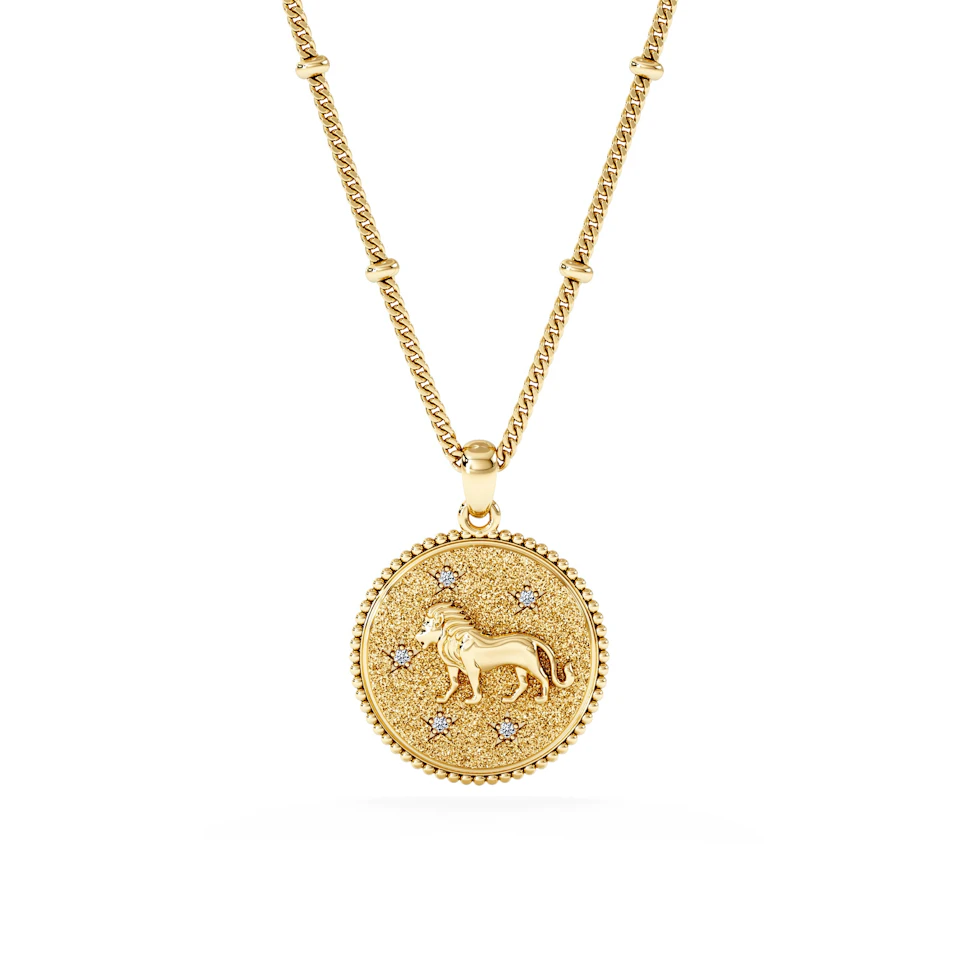 Zodiac Leo Necklace Medallion Lab Grown 0.02ct in 18K Gold Vermeil