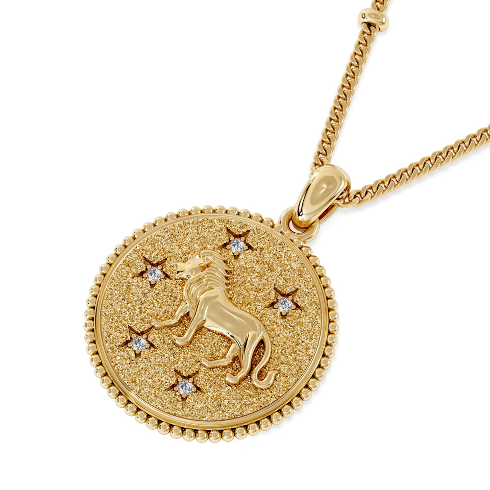 Zodiac Leo Necklace Medallion Lab Grown 0.02ct in 18K Gold Vermeil