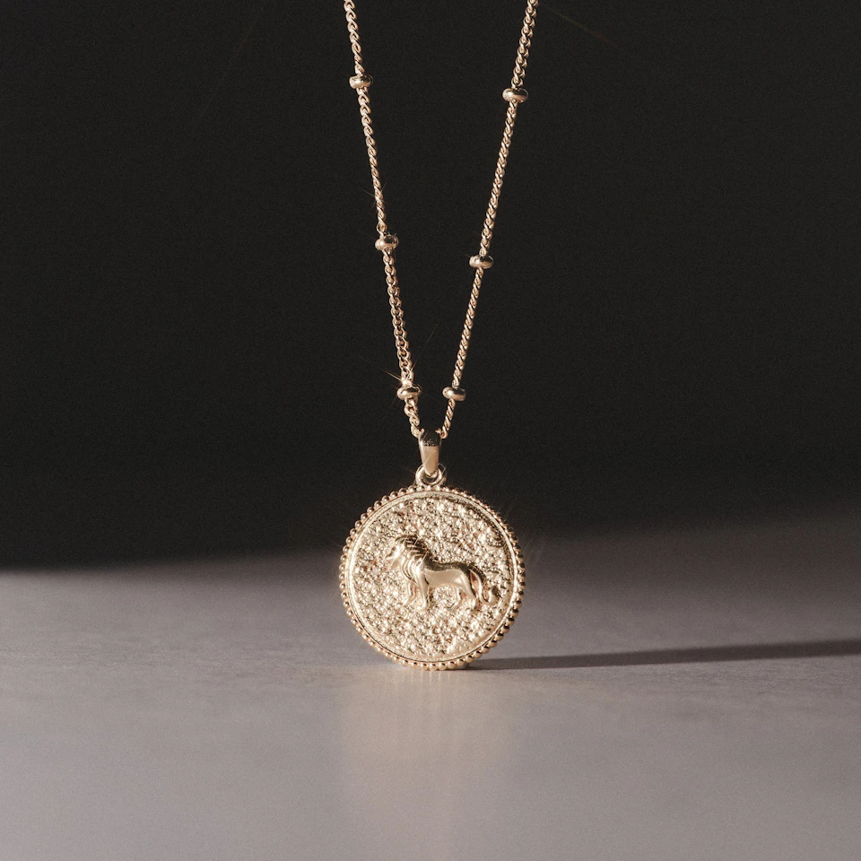 Zodiac Leo Necklace Medallion Lab Grown 0.02ct in 18K Gold Vermeil