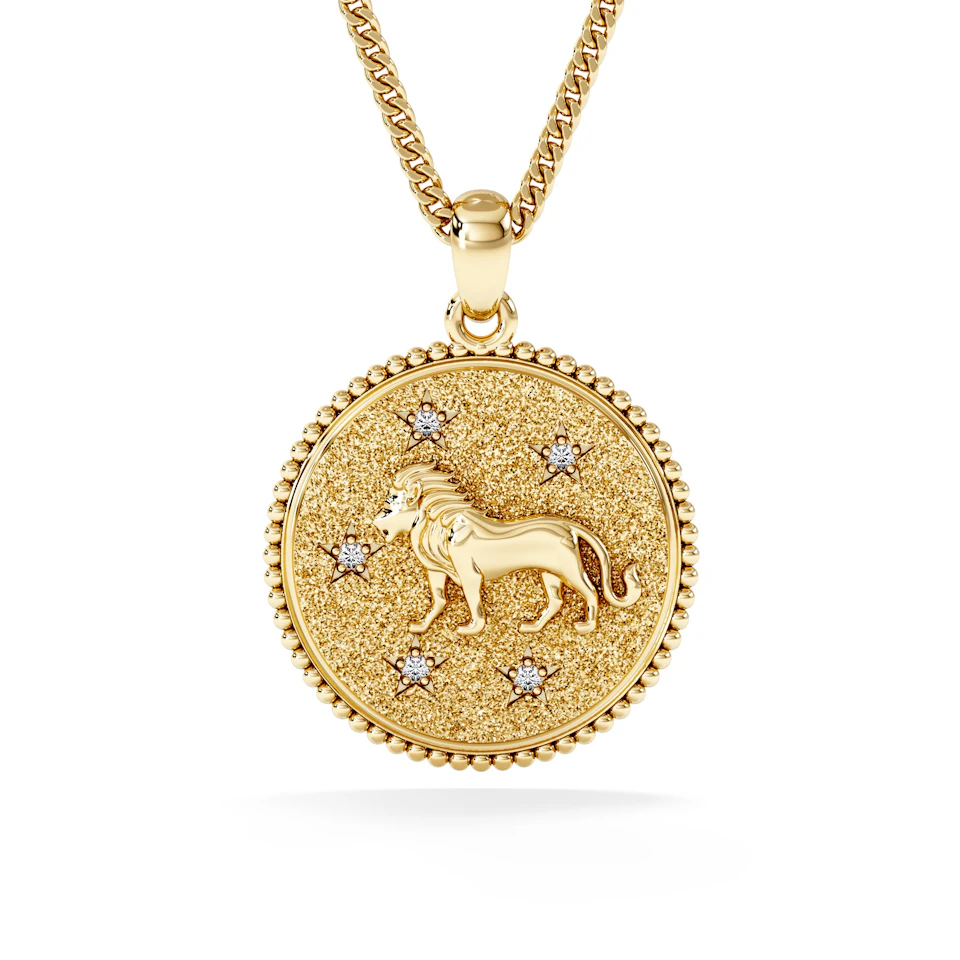 Zodiac Leo Necklace Medallion Lab Grown 0.02ct in 18K Gold Vermeil