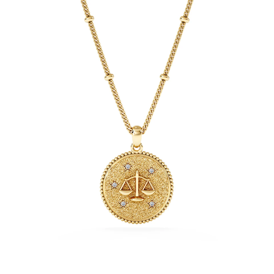 Zodiac Libra Necklace Medallion Lab Grown 0.02ct in 18K Gold Vermeil