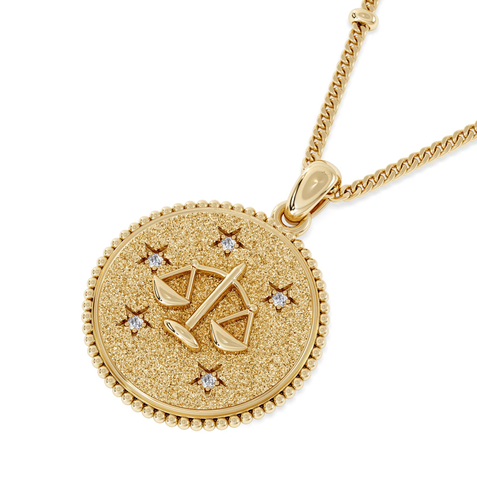 Zodiac Libra Necklace Medallion Lab Grown 0.02ct in 18K Gold Vermeil