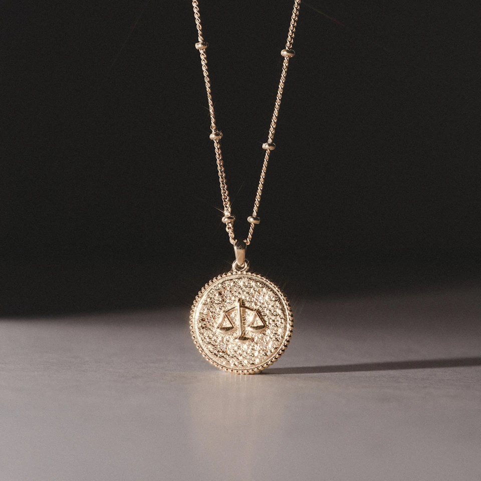 Zodiac Libra Necklace Medallion Lab Grown 0.02ct in 18K Gold Vermeil