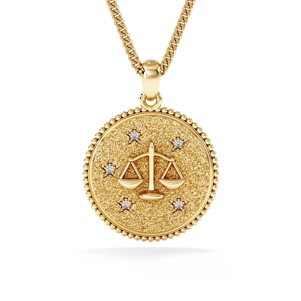 Zodiac Libra Necklace Medallion Lab Grown 0.02ct in 18K Gold Vermeil