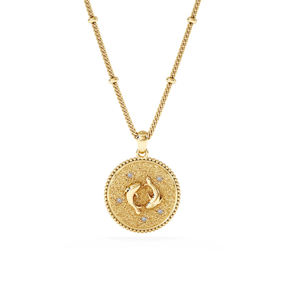 Zodiac Pisces Necklace Medallion Lab Grown 0.02ct in 18K Gold Vermeil
